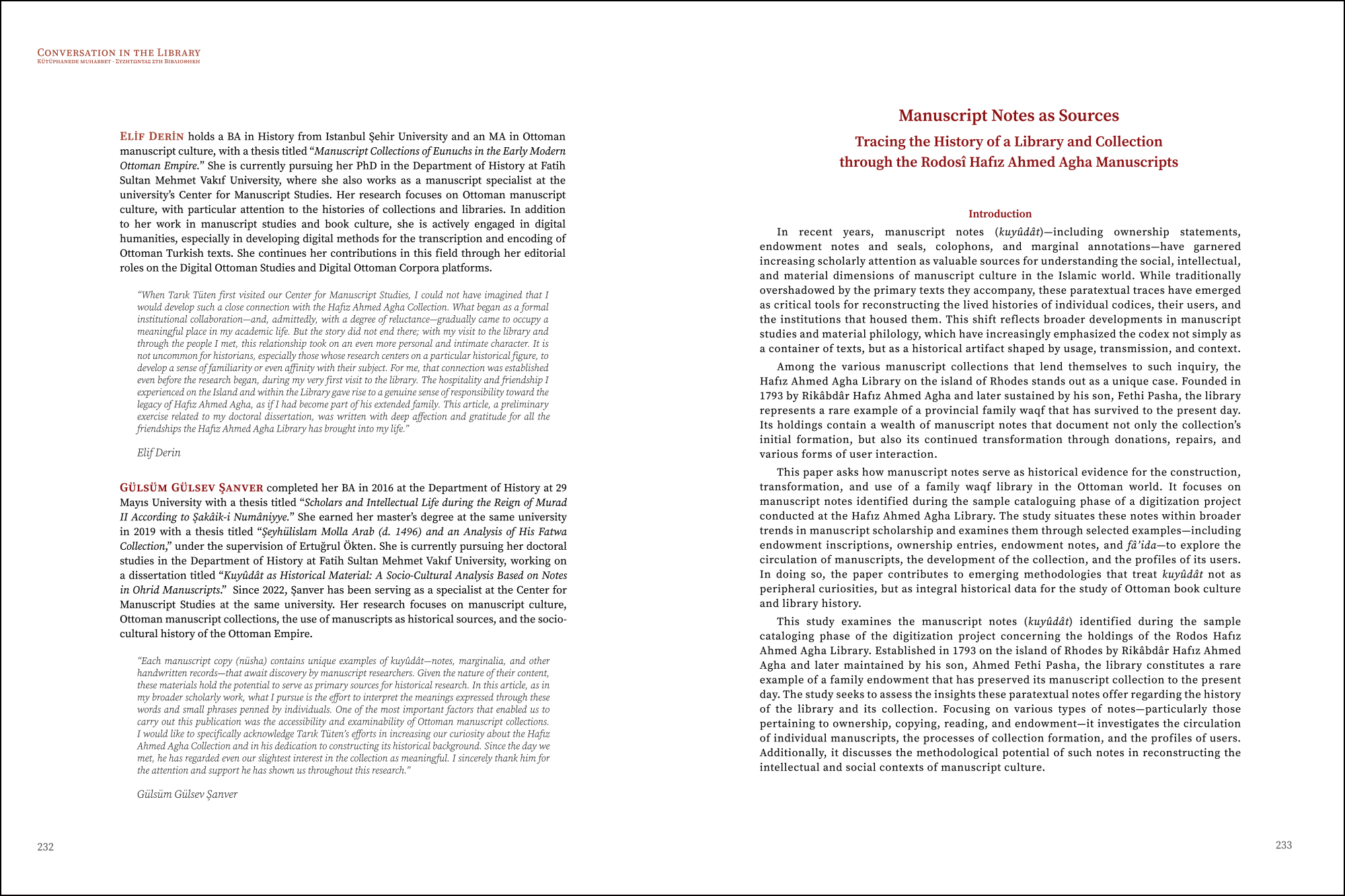 Elif Derin & Gülsüm Gülsev Şanver - Manuscript Notes as Sources: Tracing the History of a Library and Collection through the Rodosî Hafız Ahmed Ağa Manuscripts