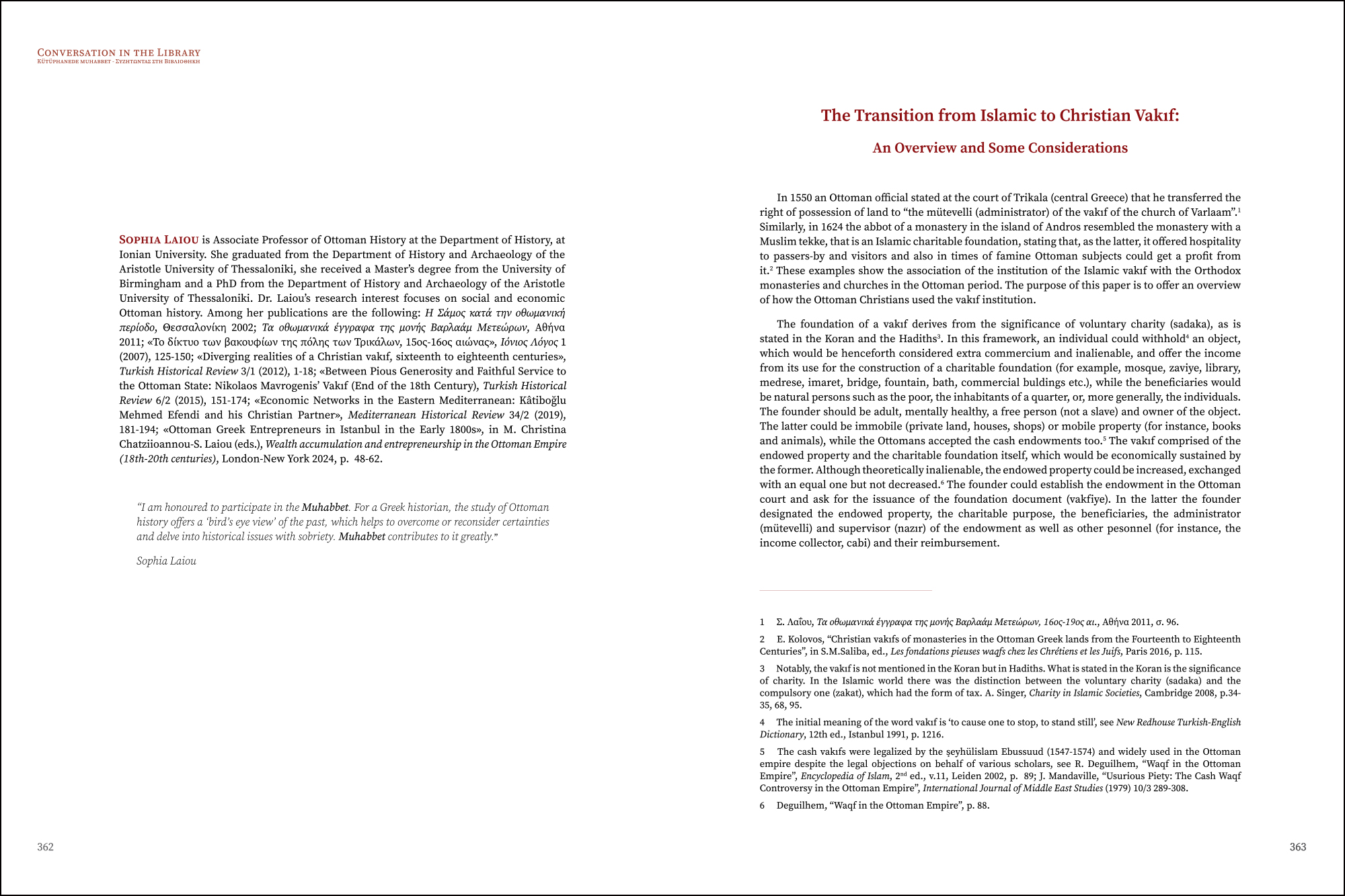 Sophia Laiou - The Transition from Islamic to Christian Vakıf: An Overview and Some Considerations
