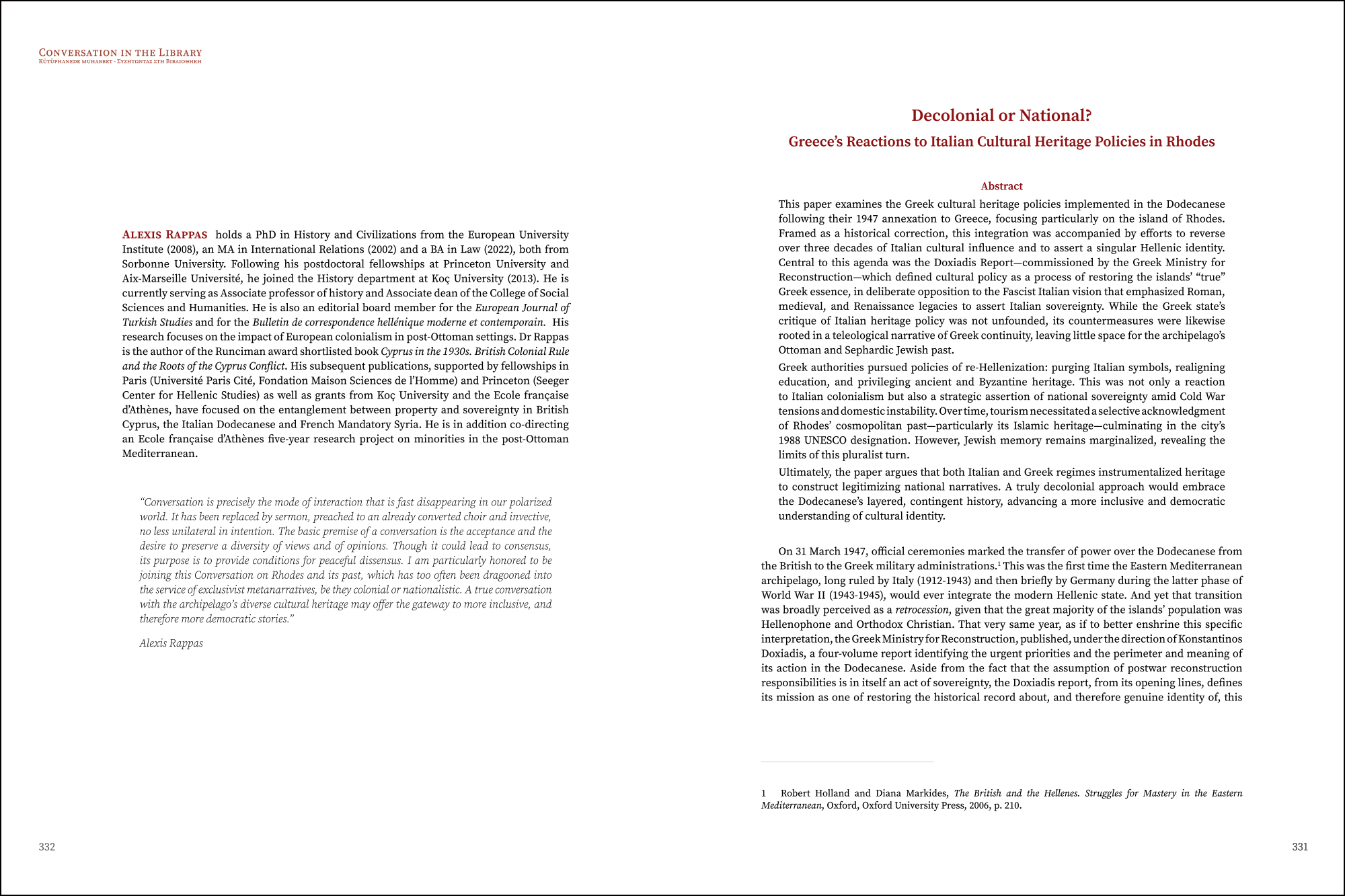 Alexis Rappas - Decolonial or National? Greece’s Reactions to Italian Cultural Heritage Policies in Rhodes