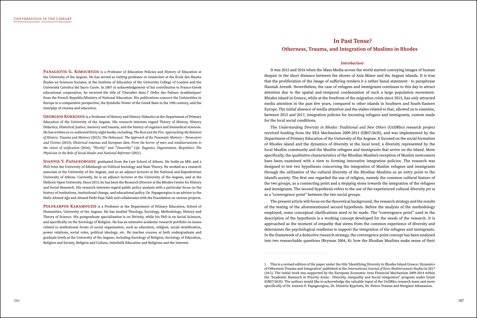 P. Kimourtzis, G. Kokkinos, I. Papageorgiou, P. Karamouzis - In Past Tense? Otherness, Trauma, and Integration of Muslims in Rhodes