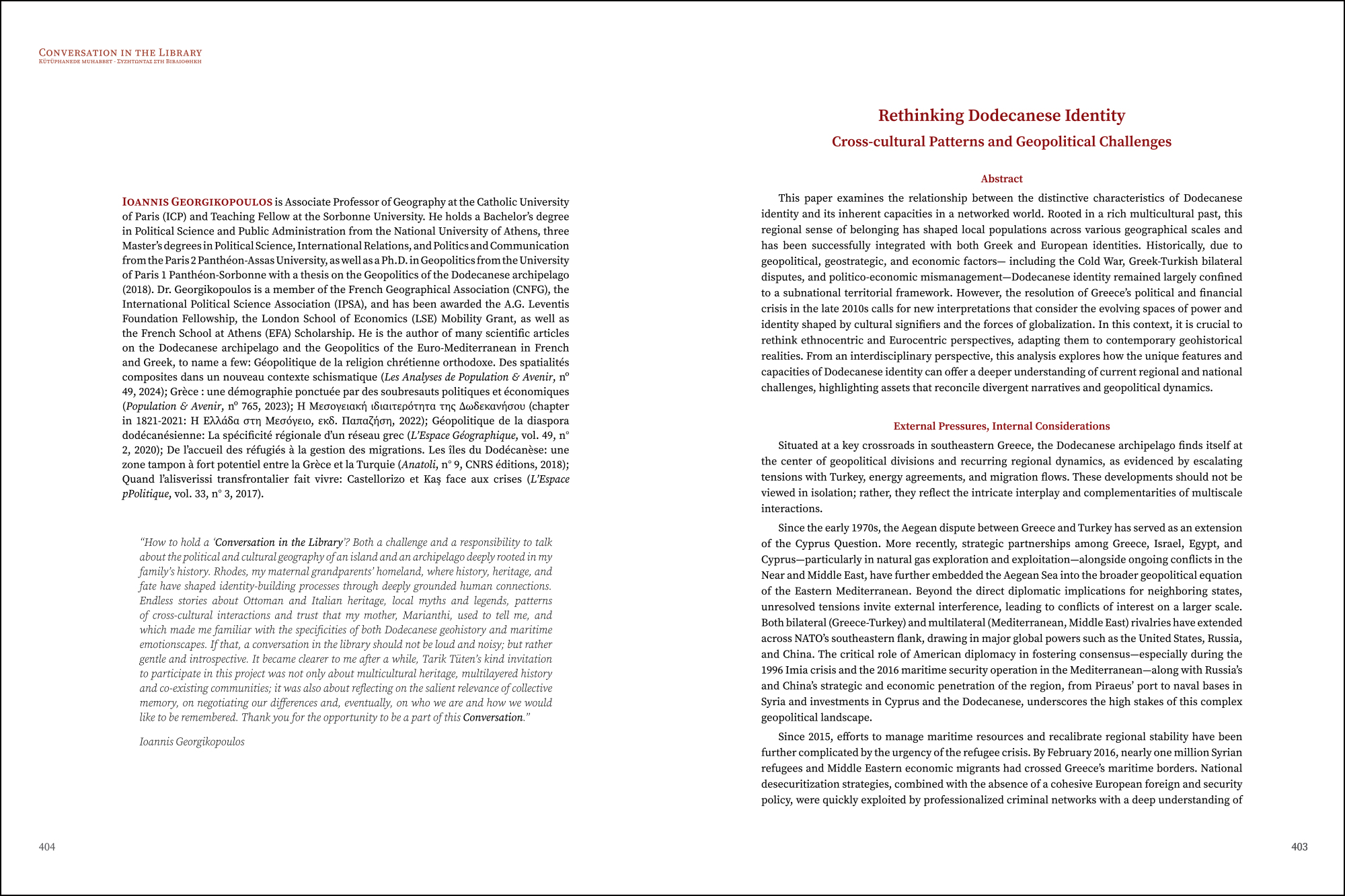 Ioannis Georgikopoulos - Rethinking Dodecanese identity: Cross-Cultural Patterns and Geopolitical Challenges